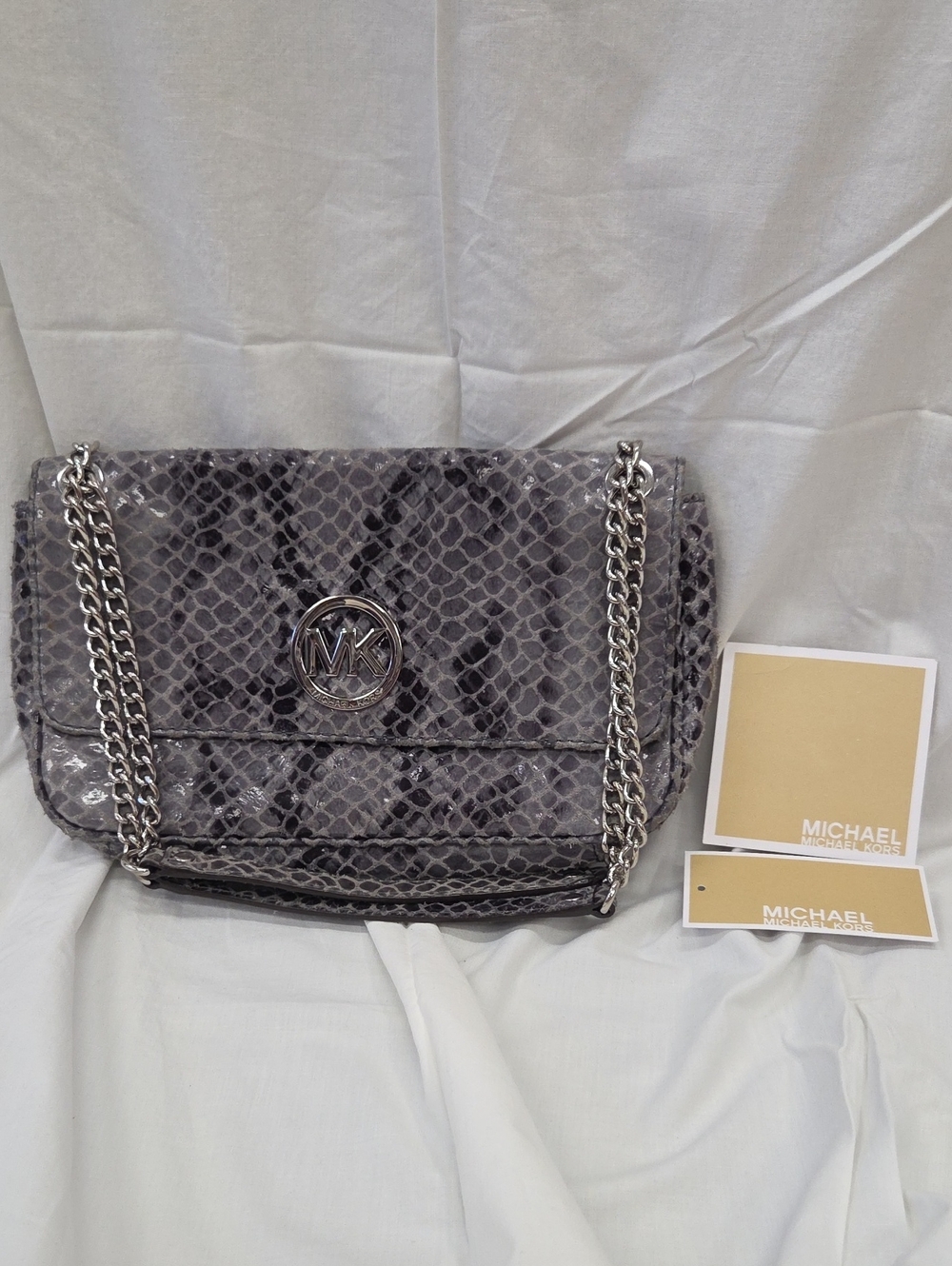 Michael Kors DK Slate Fulton Chain Shoulder Flap Genuine Leather